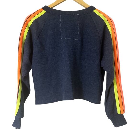 Aviator Nation Bolt Embroidery Cropped Sweatshirt Heather Navy Neon Stripes S - Picture 6 of 11